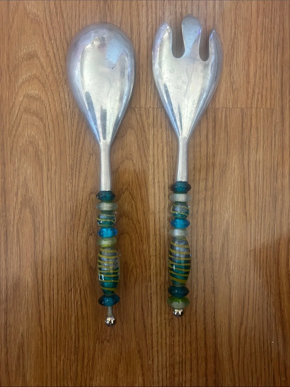 Decorative Blue & Green Beaded Salad Serving Set